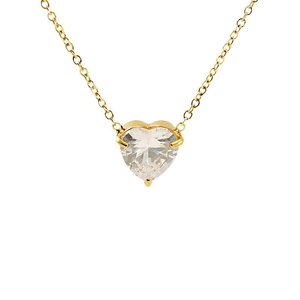 Luxurious 18k gold plated heart necklace with clear zircon pendant on white background
