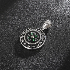 Compass skull stainless steel pendant for men with green markers on black dial