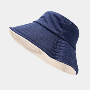 Navy blue UV protection bucket hat with breathable mesh and wide foldable brim