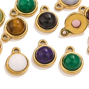 Colorful natural stone pendants with gold stainless steel settings for DIY jewelry making