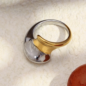 Détail de la bague en acier inoxydable plaqué or 18 carats au design sphérique poli