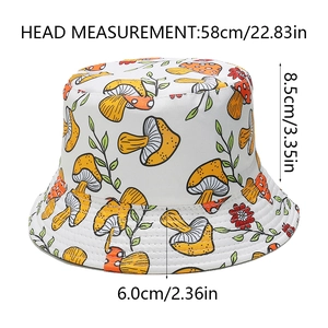 Detailed size specifications for the mushroom print reversible canvas bucket hat