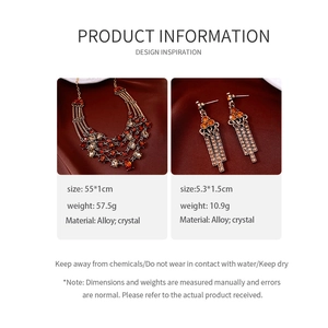 Detailed dimensions and weight info for vintage crystal triangle jewelry set