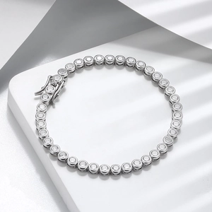 Detailed view of S925 sterling silver tennis bracelet with round cubic zirconia settings