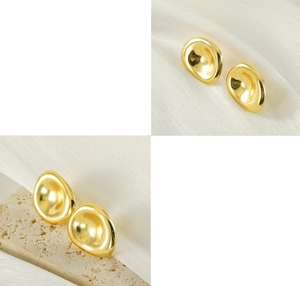 Detailed macro view of 18K gold plated concave irregular oval stainless steel earrings
