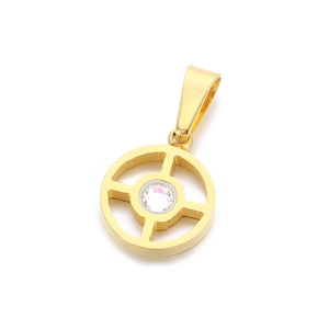 Minimalist gold hollow circular pendant necklace with sparkling center zircon crystal