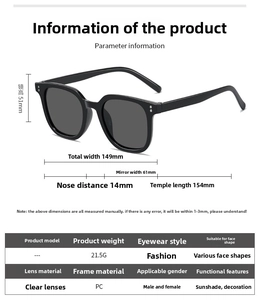 Detailed dimension chart showing lens height, width, and frame measurements of these sunglasses