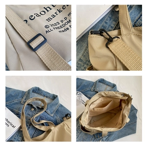 Large capacity beige canvas tote bag with adjustable strap and internal zipper pocket