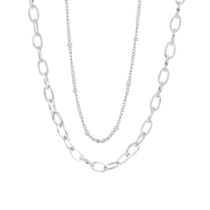 Collana a doppio strato in acciaio inossidabile argento con catena a maglie e perline