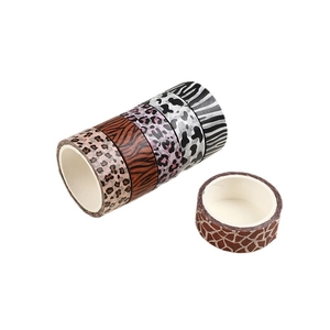 Set of 6 rolls animal print washi tape featuring leopard, zebra and cow patterns for DIY