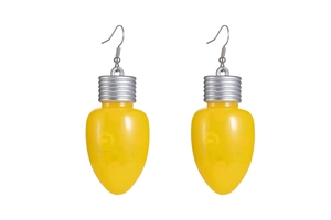 Boucles d'oreilles de Noël LED jaunes en forme d'ampoule avec crochet métallique