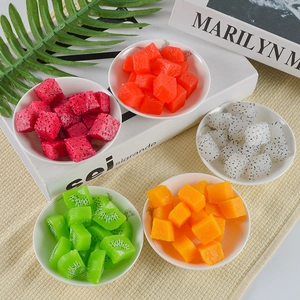 Artificial fruit cubes set with dragon fruit and kiwi for DIY model decoration