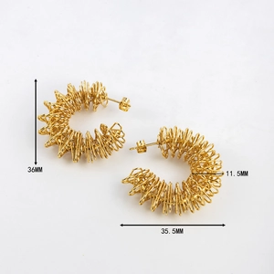 Golden 18K gold plated stainless steel spiral hoop earrings with 36mm chunky twisted design