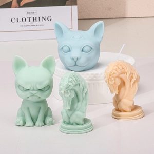3D animal head scented candle set with cat and horse designs in pastel macaron colors