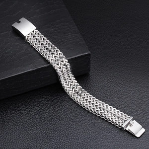 Polished 304 stainless steel triple row punk bracelet with secure flat snap buckle