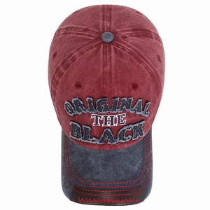 Vintage-Baseballkappe aus gewaschener Baumwolle in Burgund und Grau mit Stickerei