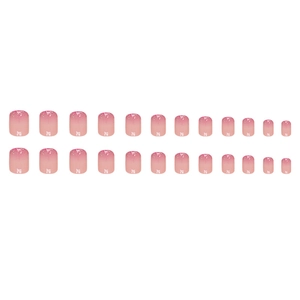 Short pink gradient press-on nails with silver glitter sparkles and square round shape