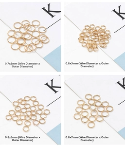 Detailed grid view of assorted golden jump rings for jewelry making in various sizes