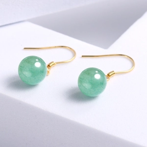 Elegant S925 silver earrings with green aventurine jade beads and golden hooks