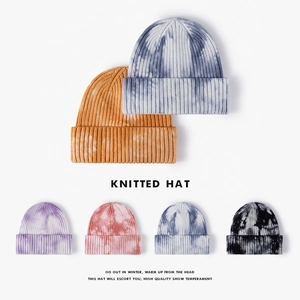 Tie Dye Knitted Beanie Hat Ribbed Cuffed Winter Warm Outdoor Hip Hop Streetwear For Men And Women