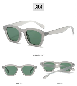 Detailed multi-angle views of square sunglasses with matte grey frames and silver studs