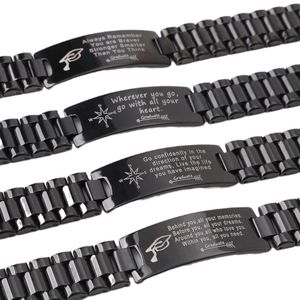 Set of four black stainless steel inspirational message bracelets for graduation gifts