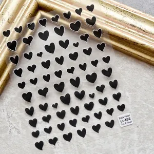 Japanese style thin black heart nail art stickers TO-452 on marble and gold frame