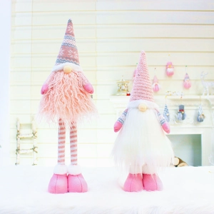 Pink and white retractable Christmas faceless gnome dolls for holiday home decoration