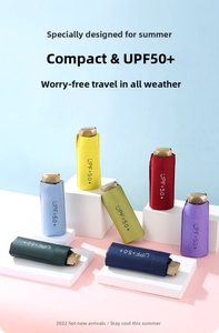 Mini paraguas de bolsillo planos en siete colores con fundas y protección solar UPF 50+