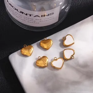 11mm stainless steel heart charms in gold and white pearl for DIY jewelry making