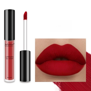 Detail view of velvet matte lip glaze shade #06 with applicator and lip swatch