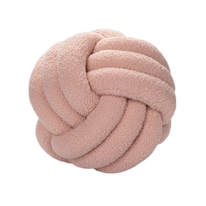 Handmade pink lamb wool knotted ball pillow for sofa decor in soft plush texture