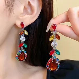 Elegant multi-colored teardrop zircon drop earrings for women with crystal rhinestones