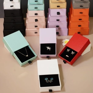 Morandi colored drawer jewelry boxes for rings and necklaces with ribbon pull handles