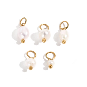 Set of five baroque pearl pendants with gold-plated steel loops for DIY jewelry making