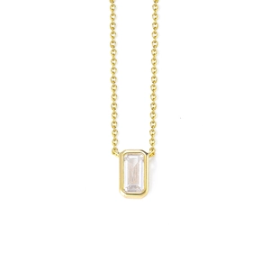 Minimalist S925 silver necklace with a rectangular gold-plated zircon pendant