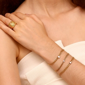 18K gold plated stainless steel bracelet set with marquise and round cubic zirconia stones
