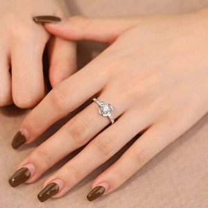 S925 sterling silver rose ring with pavé zircons and adjustable open band for women