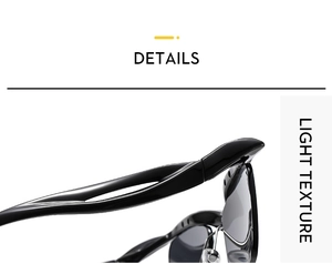 Details einer quadratischen Sonnenbrille mit schwarzen Bügeln und Metall-Nasenpads