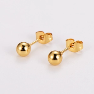 Boucles d'oreilles boules dorées minimalistes pour femmes en acier inoxydable poli