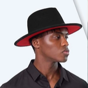 Classic vintage fedora hat for men in black with a striking red underbrim contrast