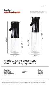 Detail view of large and small oil sprayers showing height measurements and PP material