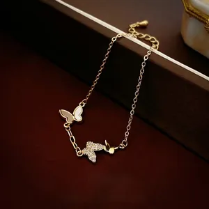 Schmetterling Armband Kupfer Vergoldet Mit Perlmutt Und Zirkon Elegantes Verstellbarer Schmuck Für Damen