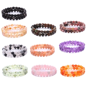 Natural Prehnite Amethyst Citrine Gemstone Round Bead Elastic Bracelet Women Handmade Jewelry Accessories