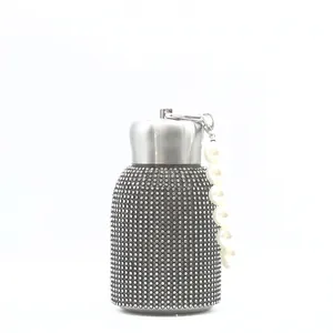 300ml rhinestone diamond vacuum insulated bottle with stainless steel lid and pearl chain