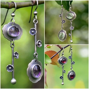Vintage Asymmetrische Bloemrank Oorbellen Van Legering En Ovale Edelsteenen Antiek Zilveren Finish Boheemse Bosstijl Voor Dames