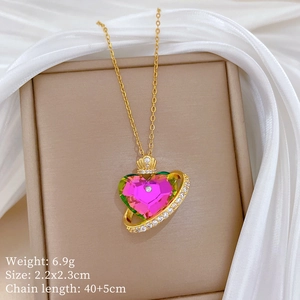 Luxury gold necklace with pink heart pendant and diamond halo on elegant silk
