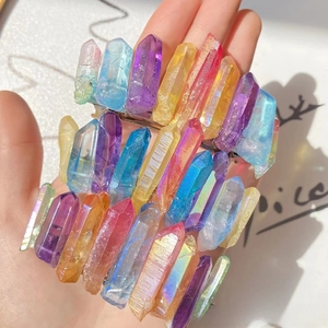 Macro detail of Bohemian 8cm spring hair clip with iridescent aurora crystal columns