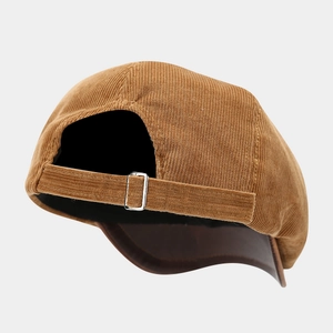 Retro camel corduroy flat cap for men and women with adjustable silver metal buckle