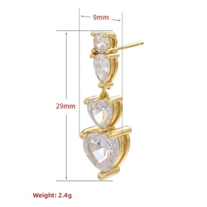 Cascade earrings with zircons measuring 29mm by 9mm and weighing 2.4g for daily wear